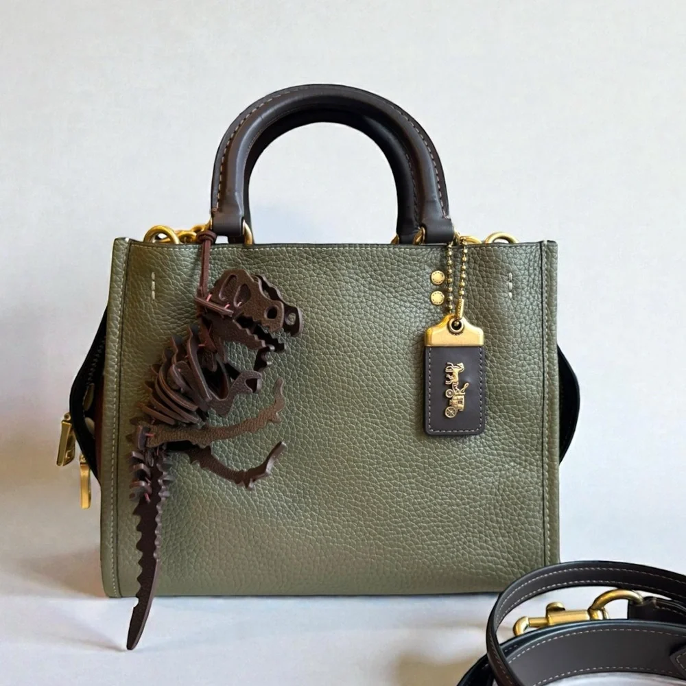 Coach Rogue 25 Color Block Satchel Amy Green and Large Dino Charm - Picture 2 of 15